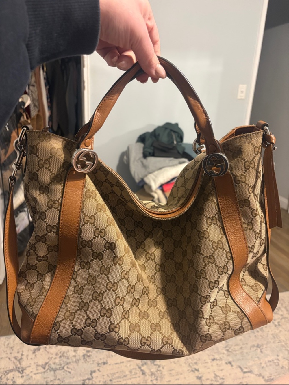 GUCCI Beige/Brown GG Canvas Miss GG Original Top Handle Bag with COA